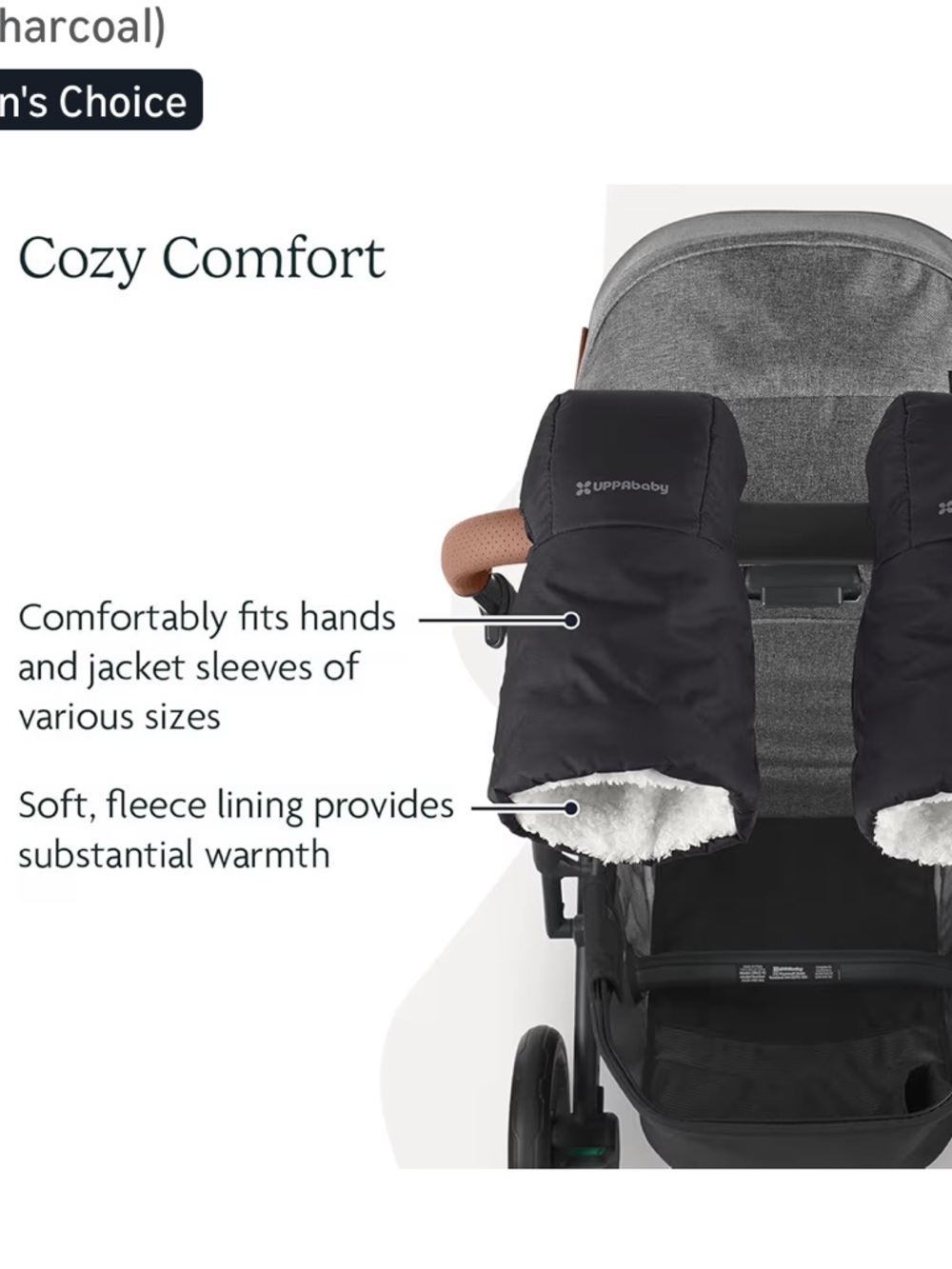 UPPAbaby Cozy Handmuff Black Stroller Hand Muff with White Faux Fur Lining - Picture 2 of 5